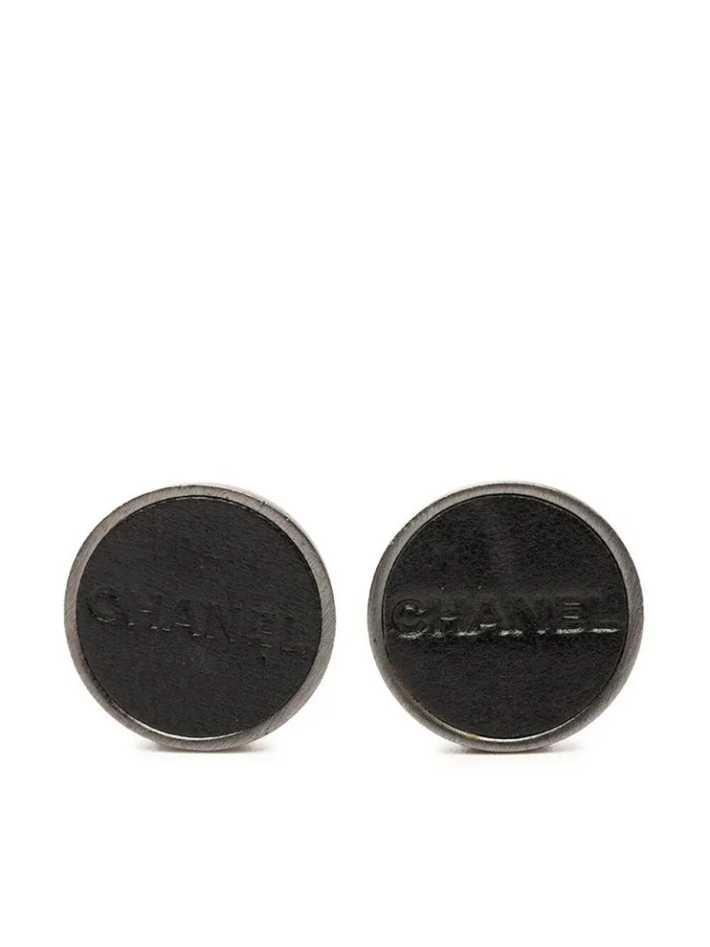 Chanel Round Earrings 00 Silver Leather Metal